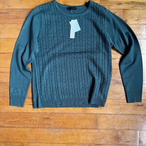 Napa Valley Cable Knit Crewneck Sweater - Muted Blue/Green